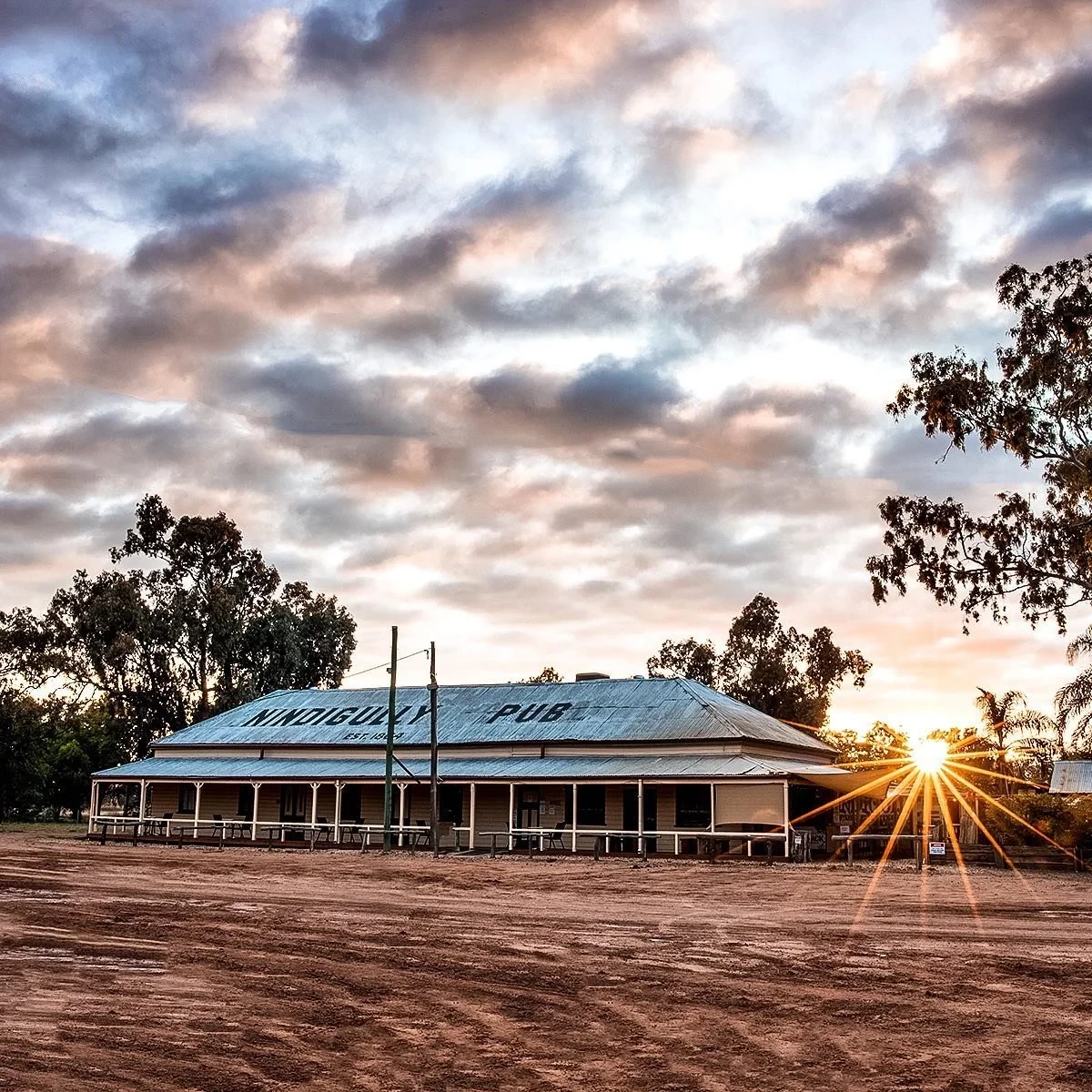 Nindigully Pub at sunset, outback Queensland — photo credit Shawn Scott